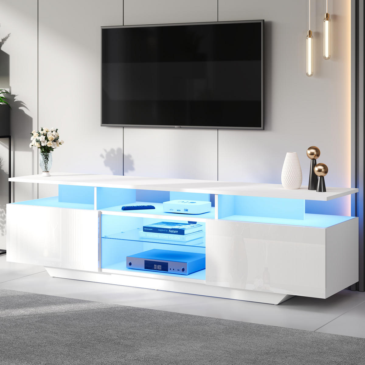 TV-LOWBOARD 160x40x45 cm LED Hochglanz 2 Schränke MDF - Weiß, Holzwerkstoff (40/45/160cm) - FLIEKS