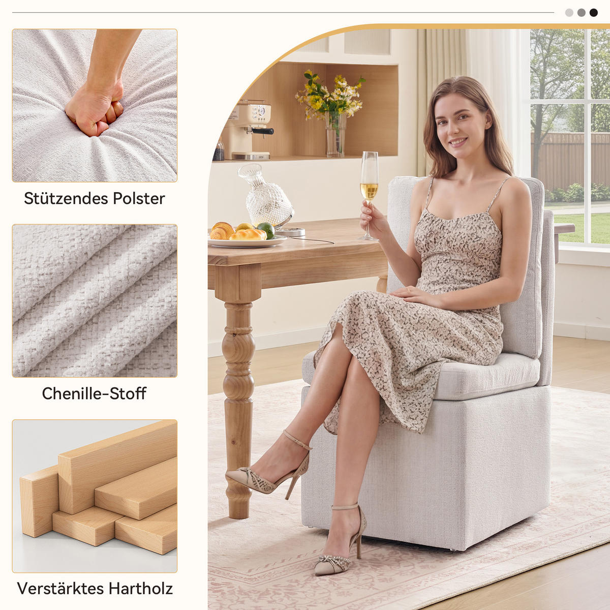 DREHSTUHL Chenille Beige drehbar, mit Stauraum und Rollen - Beige/Grau, Holzwerkstoff/Textil (49/92/65cm) - WISHDOR