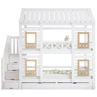 ETAGENBETT 90/200 cm weiß und natur aus Massivholz mit Treppe und Schubladen - Weiß, Holz (90/200cm) - OKWISH