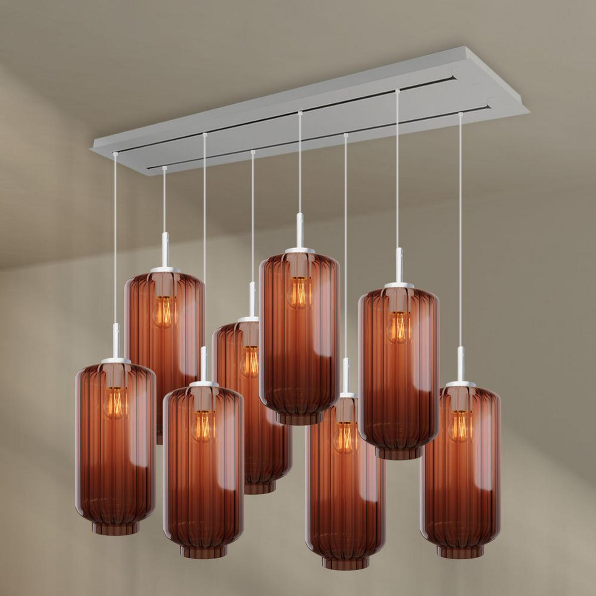 HÄNGELEUCHTE Velo 8-flammig Braun Ø 18cm - Braun/Weiß, Glas (18/18/33cm) - s.luce