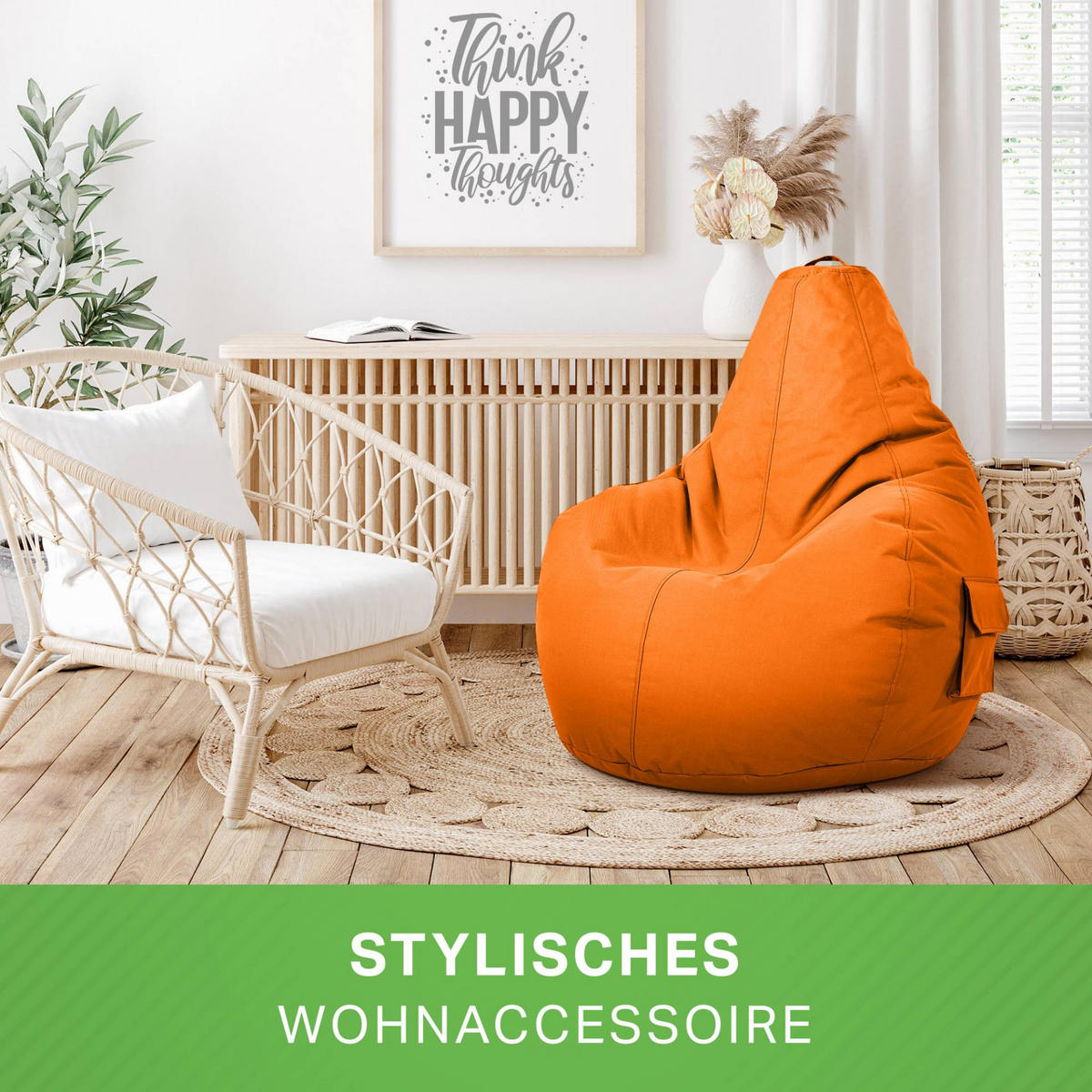 SITZSACK + Hocker "Cozy+Stay" 2er Set - Orange, Textil (70/90/80cm) - Green Bean