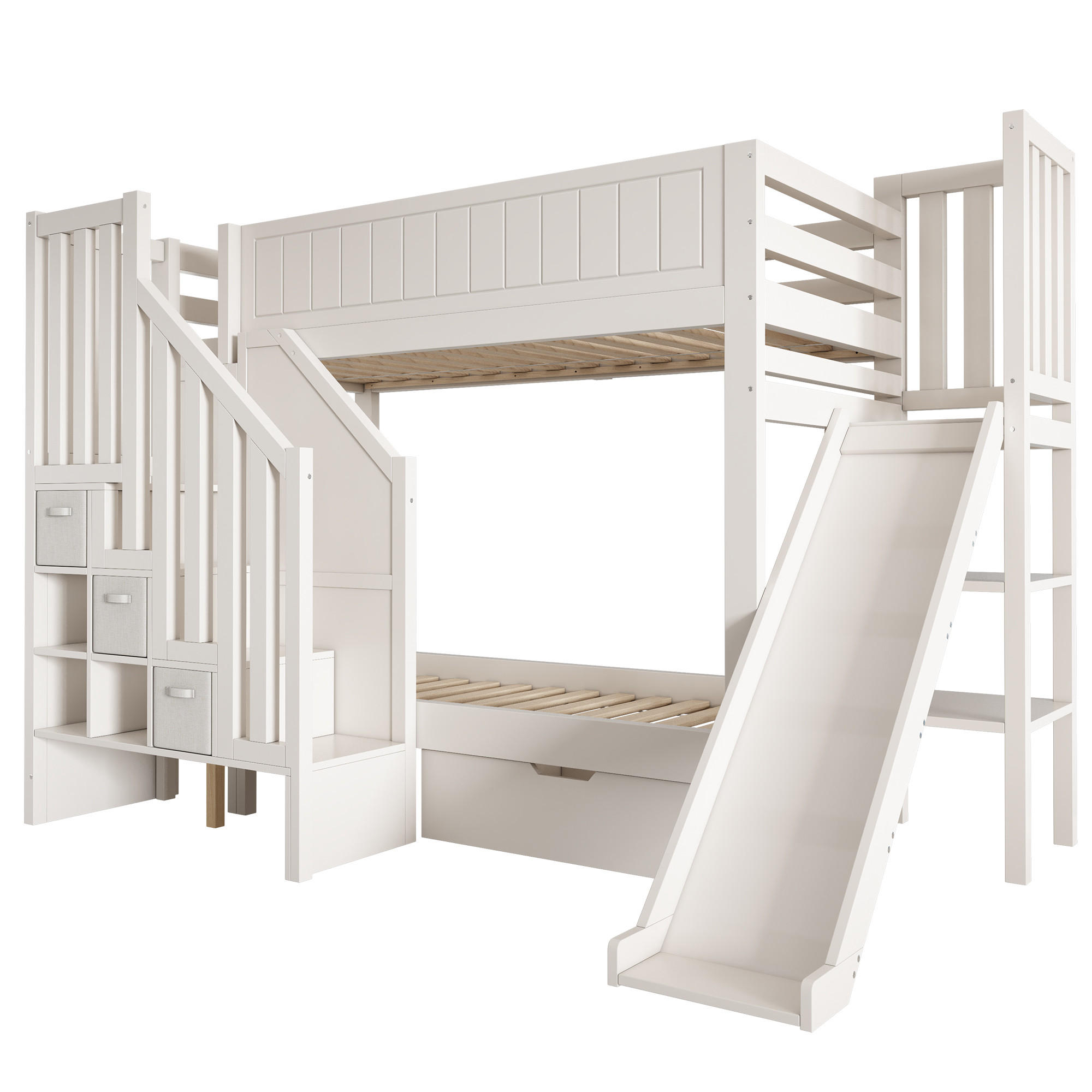 ETAGENBETT Mit Rutsche Weiß 90x200 cm - Weiß, Holz (90/200cm) - ComfortXL