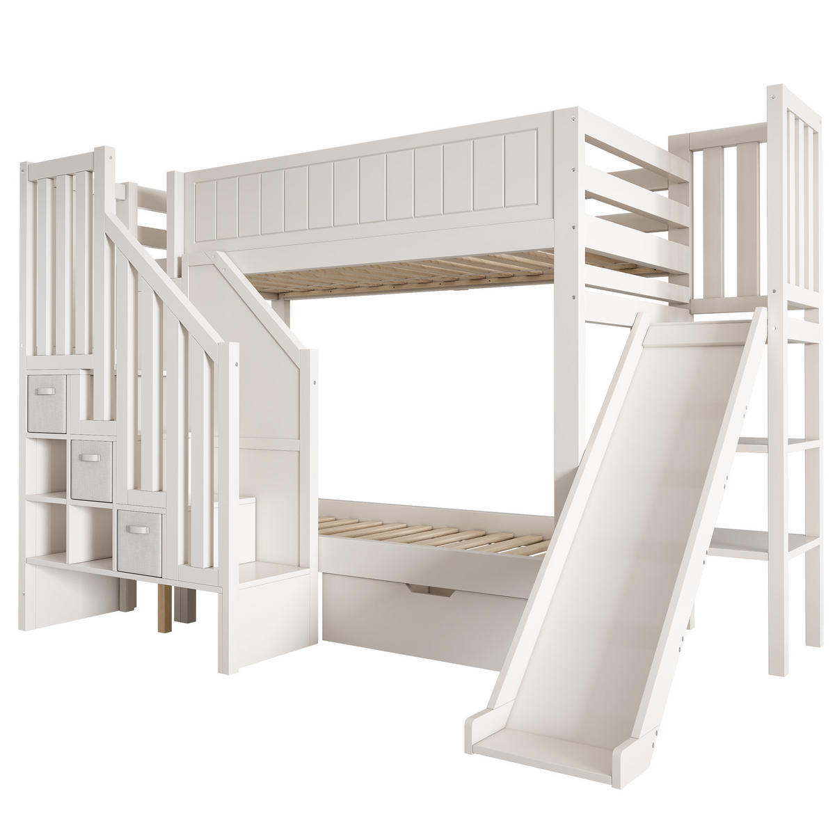 ETAGENBETT Mit Rutsche Weiß 90x200 cm - Weiß, Holz (90/200cm) - ComfortXL