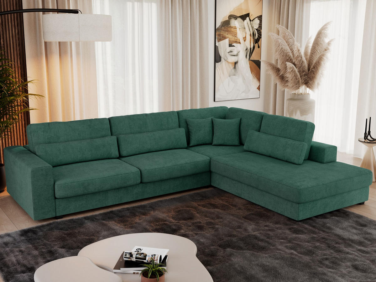 ECKSOFA Savona Grün Strukture - rechts - Schwarz/Grün, Kunststoff/Textil (249/316cm) - MKS