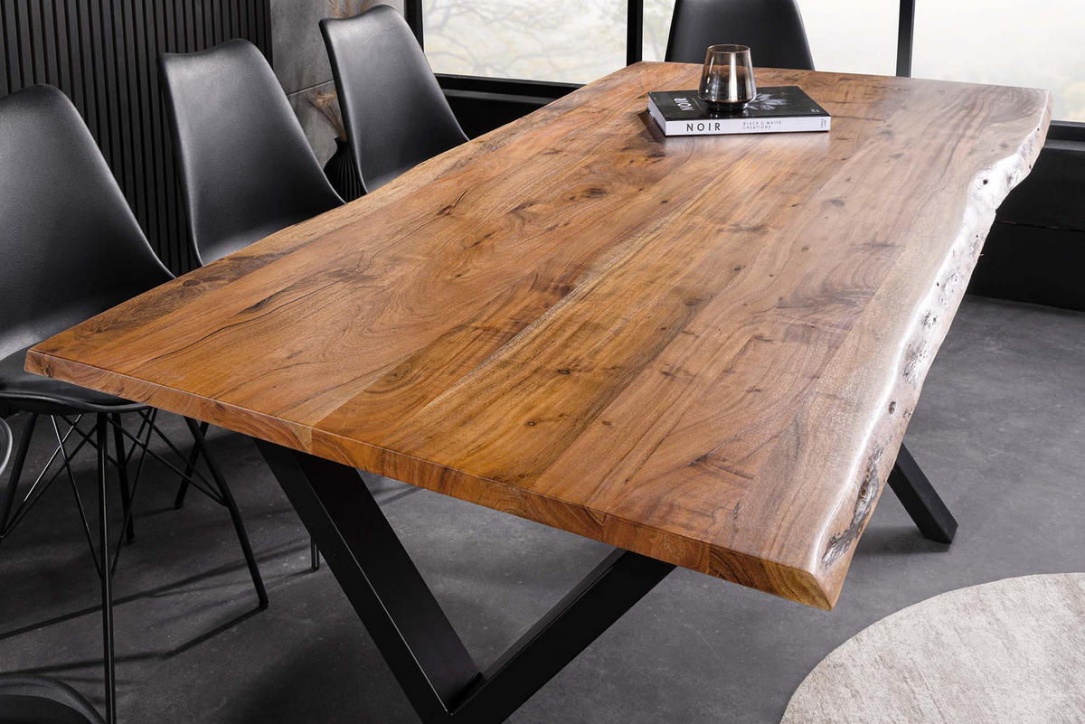 ESSTISCH MAMMUT Akazie 160cm - Schwarz/Braun, Holz/Metall (90/160/76cm) - riess-ambiente