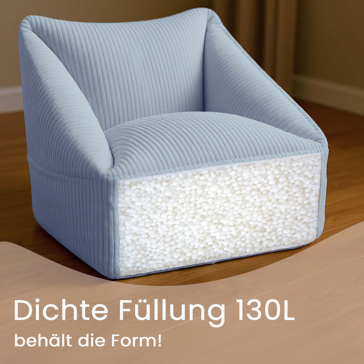 SITZSACK-SESSEL Bambino 55/60/55 cm, weicher Bouclé 315 g/m², mit Griff & Seitentasche, Hellblau - Hellblau, Textil (55/55/60cm) - Dreamroots