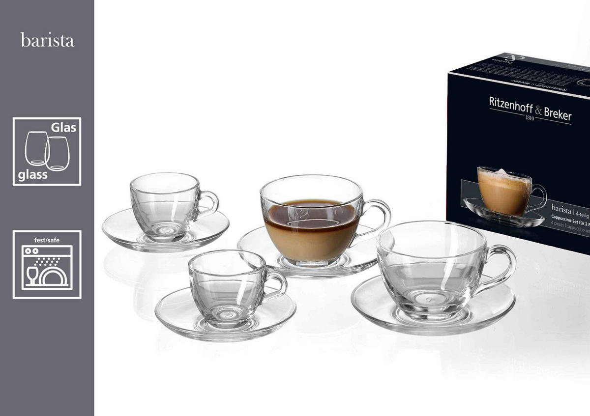 CAPPUCCINO-SET Barista transparent 220 ml 2er Set - Transparent, Glas (0.22L) - Ritzenhoff Breker