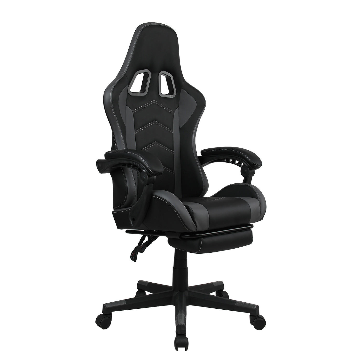 GAMINGCHAIR - Schwarz / Grau - Kunstleder - Schwarz/Grau, Kunststoff/Metall (64/122/124cm) - home24