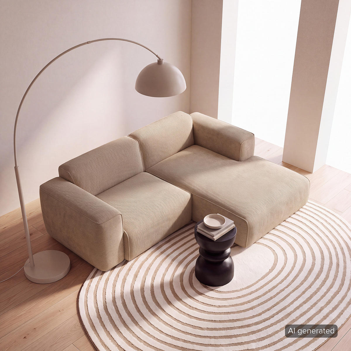 ECKSOFA mit XL-Longchair - Taupe/Schwarz, Kunststoff/Textil (260/171cm) - home24