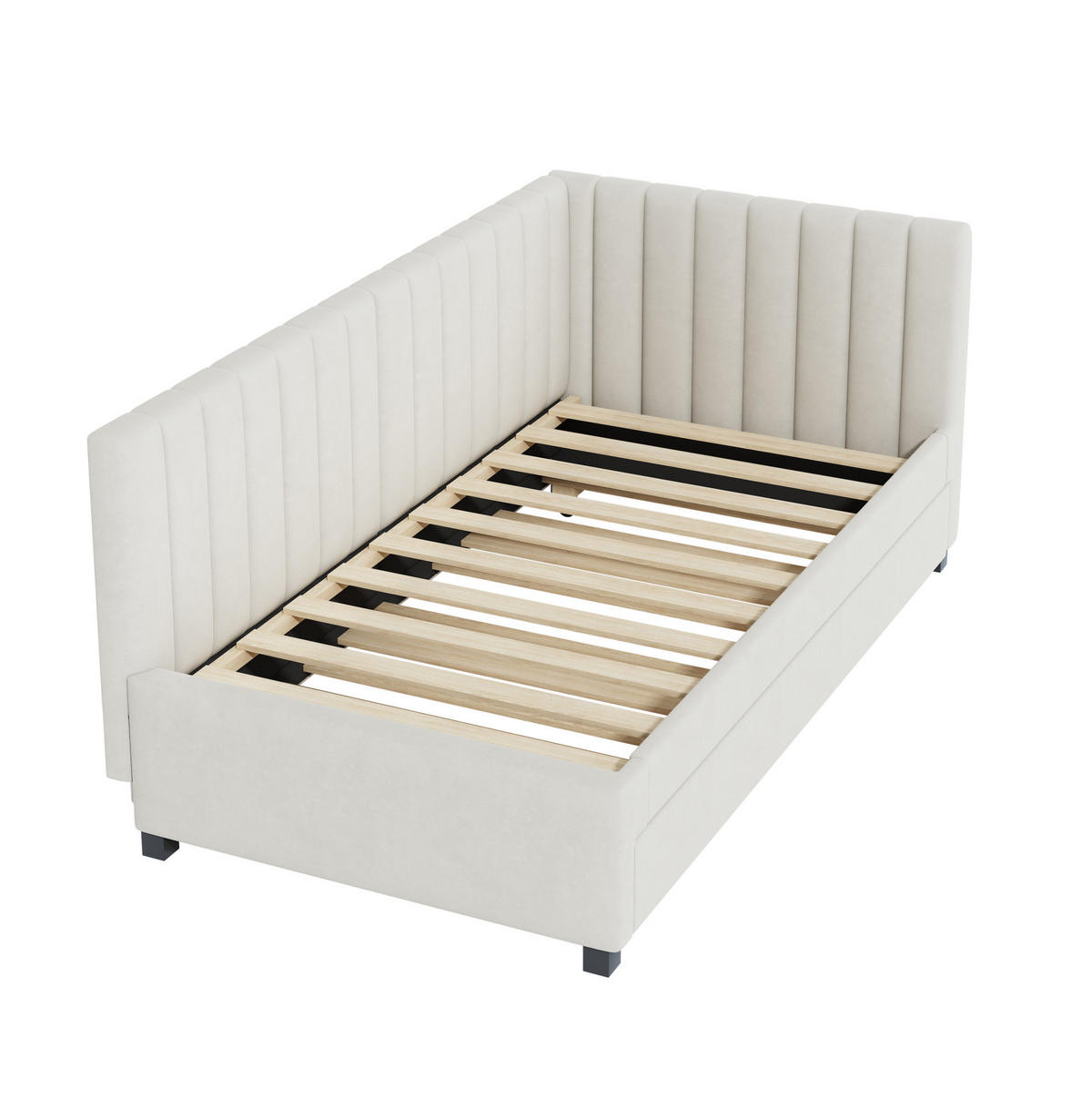 AUSZIEHBETT 90/200 cm aus Samt in Beige mit Lattenrost - Beige, Leder (90/200cm) - Flora Grace