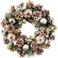 WEIHNACHTSKRANZ mit Tannenzapfen und Christbaumkugeln 34/34/8 cm - Silberfarben, Naturmaterialien (34/8/34cm) - Home Styling Collection