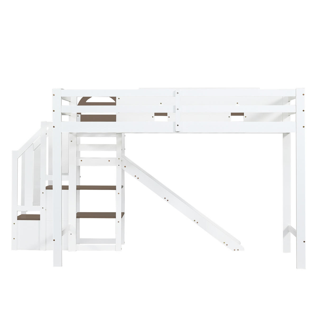SPIELBETT 90/200 cm DE-02310, in Weiß, mit Fenster, Rutsche und Treppenschränken - Weiß, Holz/Holzwerkstoff (90/200cm) - ComfortXL