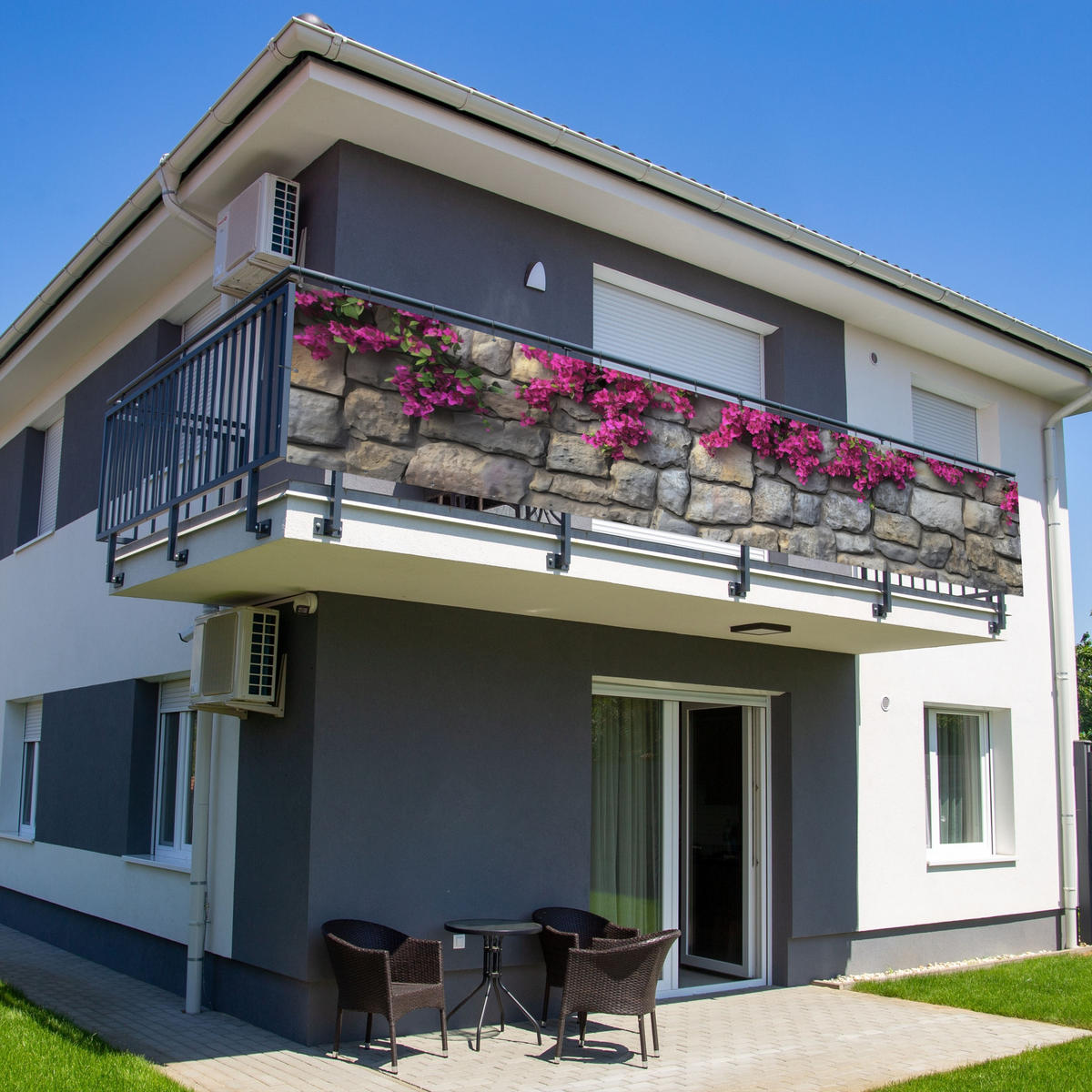 BALKON-SICHTSCHUTZ Bougainvillea - Steinmauer - Rosa - Magenta, Kunststoff (500/100cm) - MuchoWow