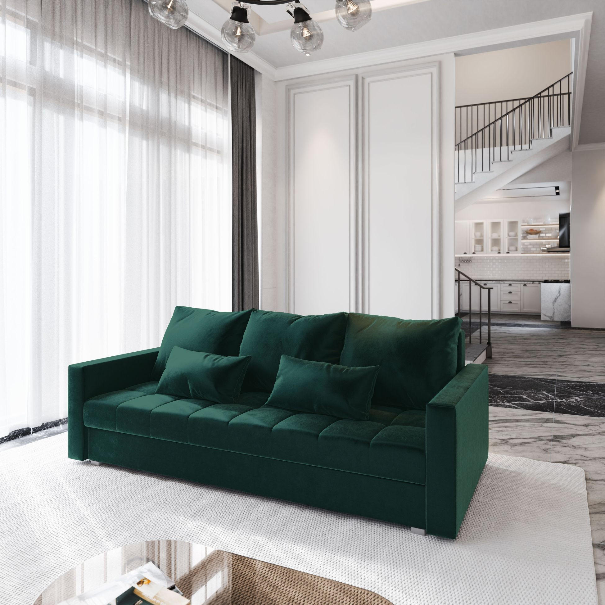 BETTSOFA SIRO Grün Plüsch-Stoff mit Schlaffunktion - Grün, Textil (222/83/86cm) - MASSENO
