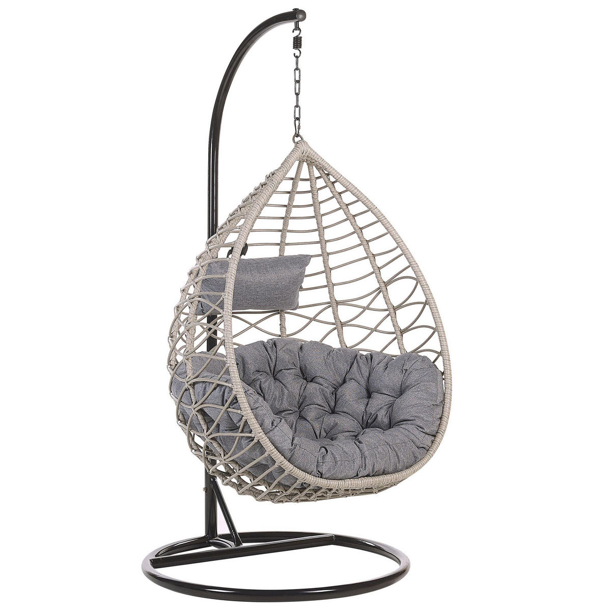 HÄNGESESSEL mit Gestell PE Rattan grau 97 cm Arsita - Grau, Kunststoff (100/199/97cm) - Beliani