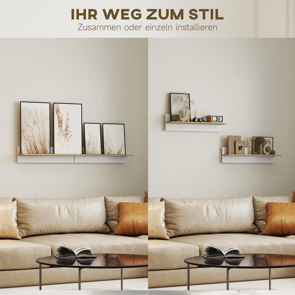 WANDREGAL 2er-Set Schweberegal, Wandboard, Regalbrett zur Präsentation Weiß - Weiß, Holzwerkstoff (16.5/20/80cm) - HOMCOM