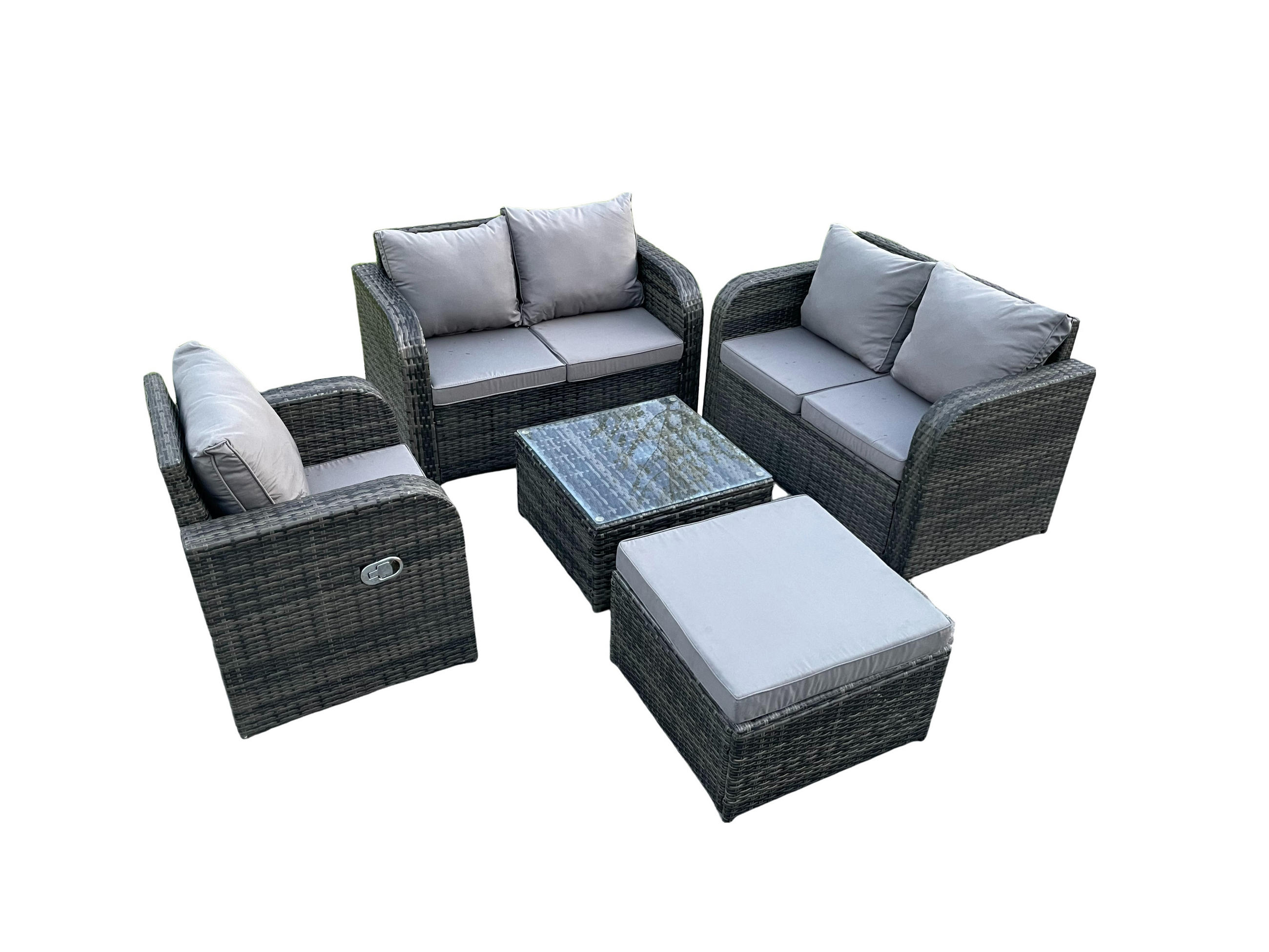 LOUNGEGARNITUR Polyrattan Dunkelgrau 6-Sitzer - Dunkelgrau, Metall - Fimous