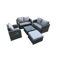 LOUNGEGARNITUR Polyrattan Dunkelgrau 6-Sitzer - Dunkelgrau, Metall - Fimous