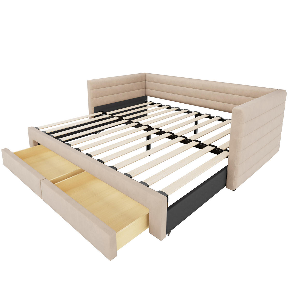 POLSTERBETT 90/180/190 cm Beige aus Baumwolle und Leinen mit 2 Schubladen - Beige, Textil (90/190cm) - OKMYHOME