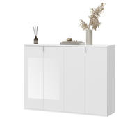 KOMMODE weiß Hochglanz 122 cm, Sideboard mit 4 Türen und 12 Fächern - Weiß Hochglanz/Silberfarben, Holzwerkstoff/Kunststoff (122/99/34cm) - Inn.Furn