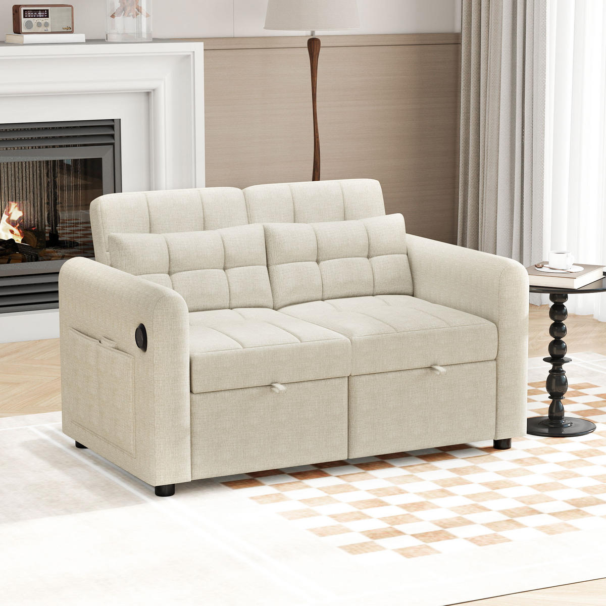 SCHLAFSOFA 3-in-1 Baumwoll-Leinen ausziehbar mit Rückenlehne 120/160/180 Grad Beige 142/85/83 cm - Beige, Textil (85/83/142cm) - Redom