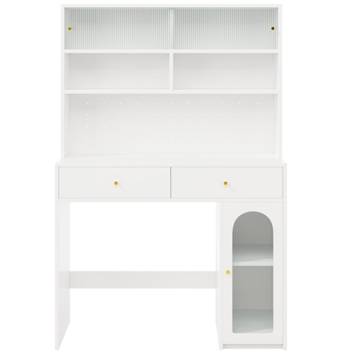 BUFFET 120/45/180 cm in Weiß mit Arbeitsfläche, 2 Schubladen und Hakenleiste - Weiß, Holzwerkstoff (120/180/45cm) - Flora Grace