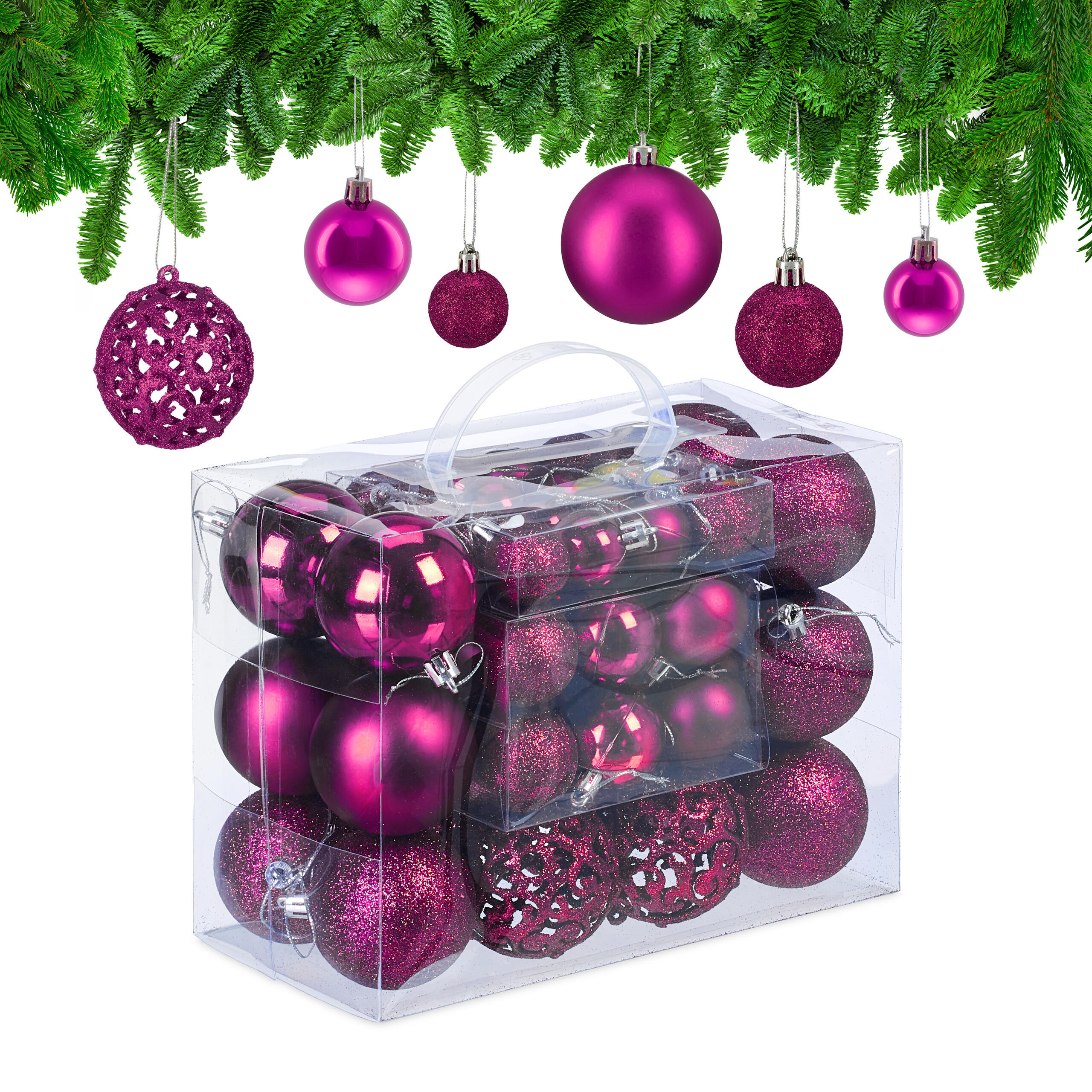 WEIHNACHTSKUGELN-SET 50-tlg. - Pink, Kunststoff (6/7/6cm) - Relaxdays