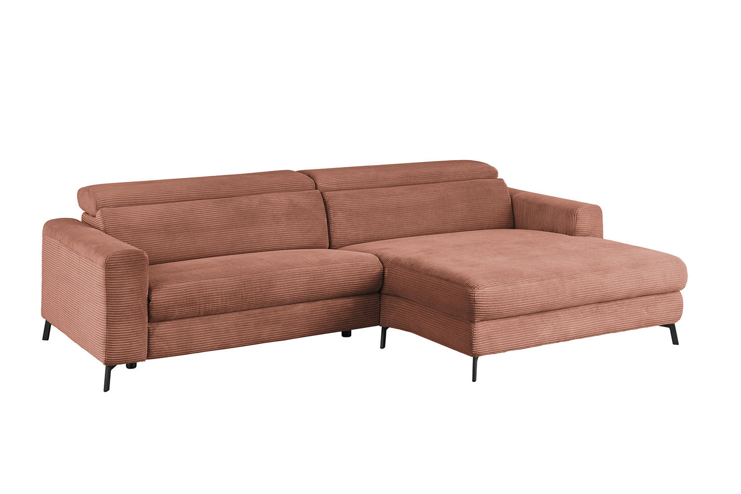 ECKSOFA LAISKA Braun Cord - Dunkelbraun/Schwarz, Textil/Metall (282/177cm) - KAWOLA