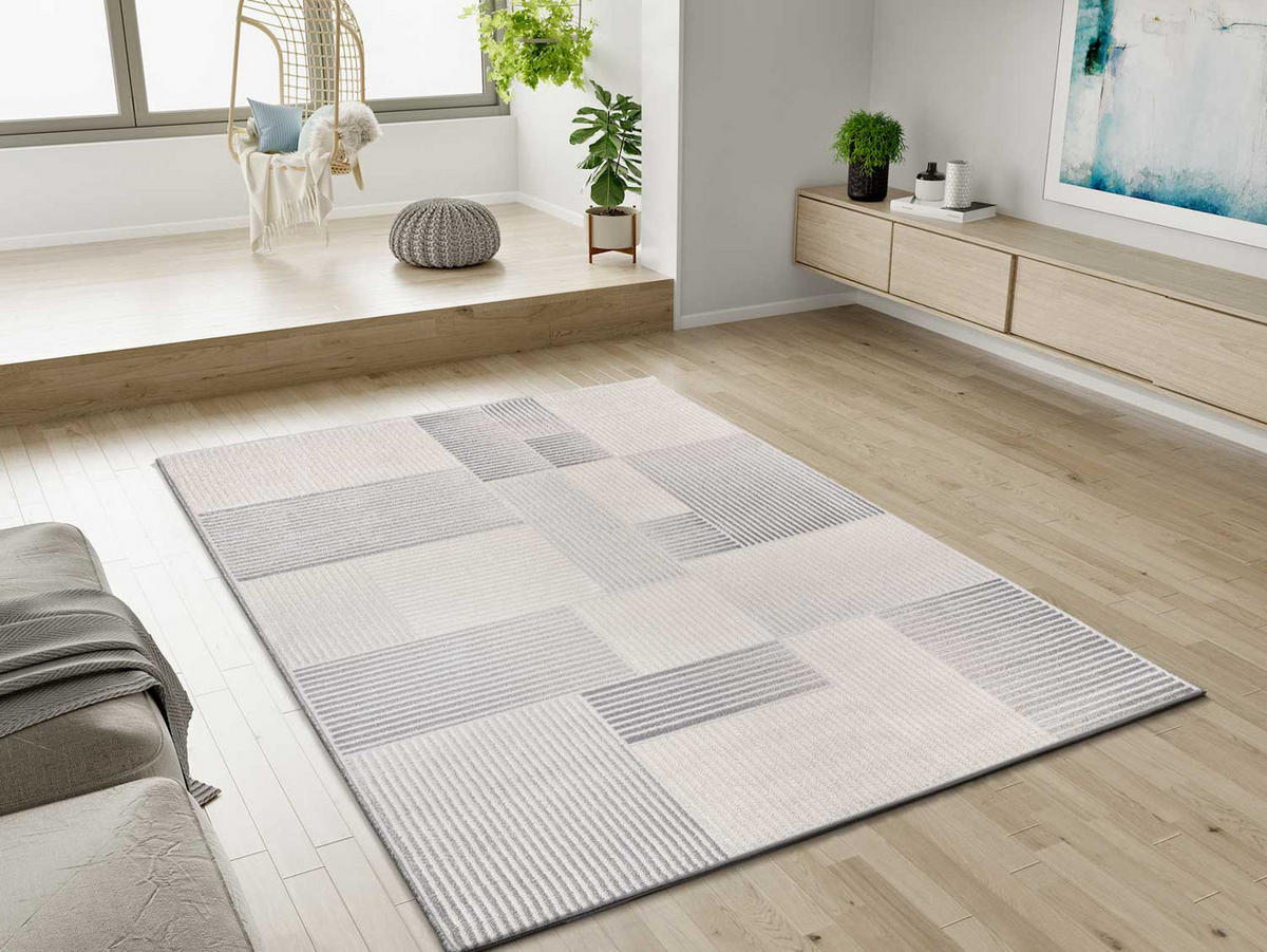 WEBTEPPICH grau Baresa 133/190 cm - Creme/Grau, Naturmaterialien/Textil (133/190cm) - Atticgo