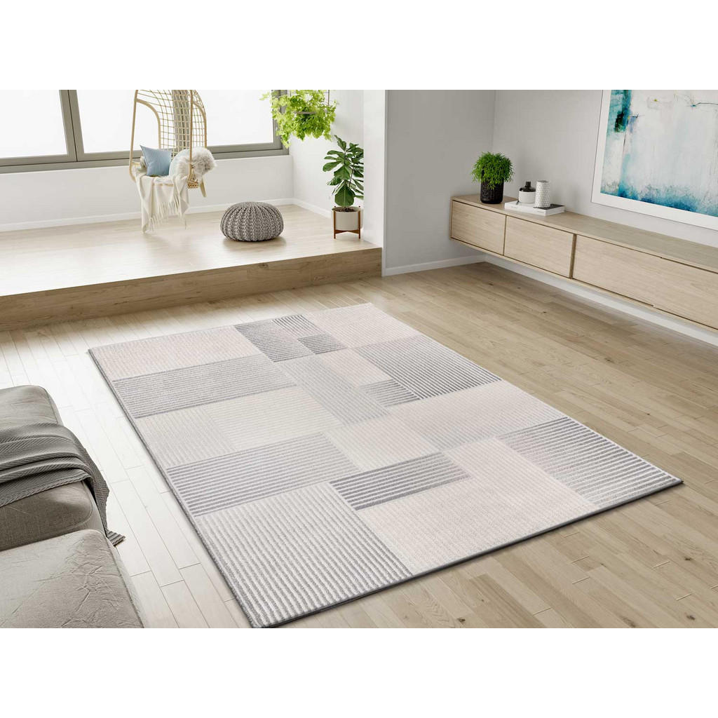 Thumbnail - Atticgo Webteppich, Grau, Creme, Textil, Grafikmuster, Rechteckig, 133x190 cm, Oeko-Tex® Standard 100, für Fußbodenheizu...