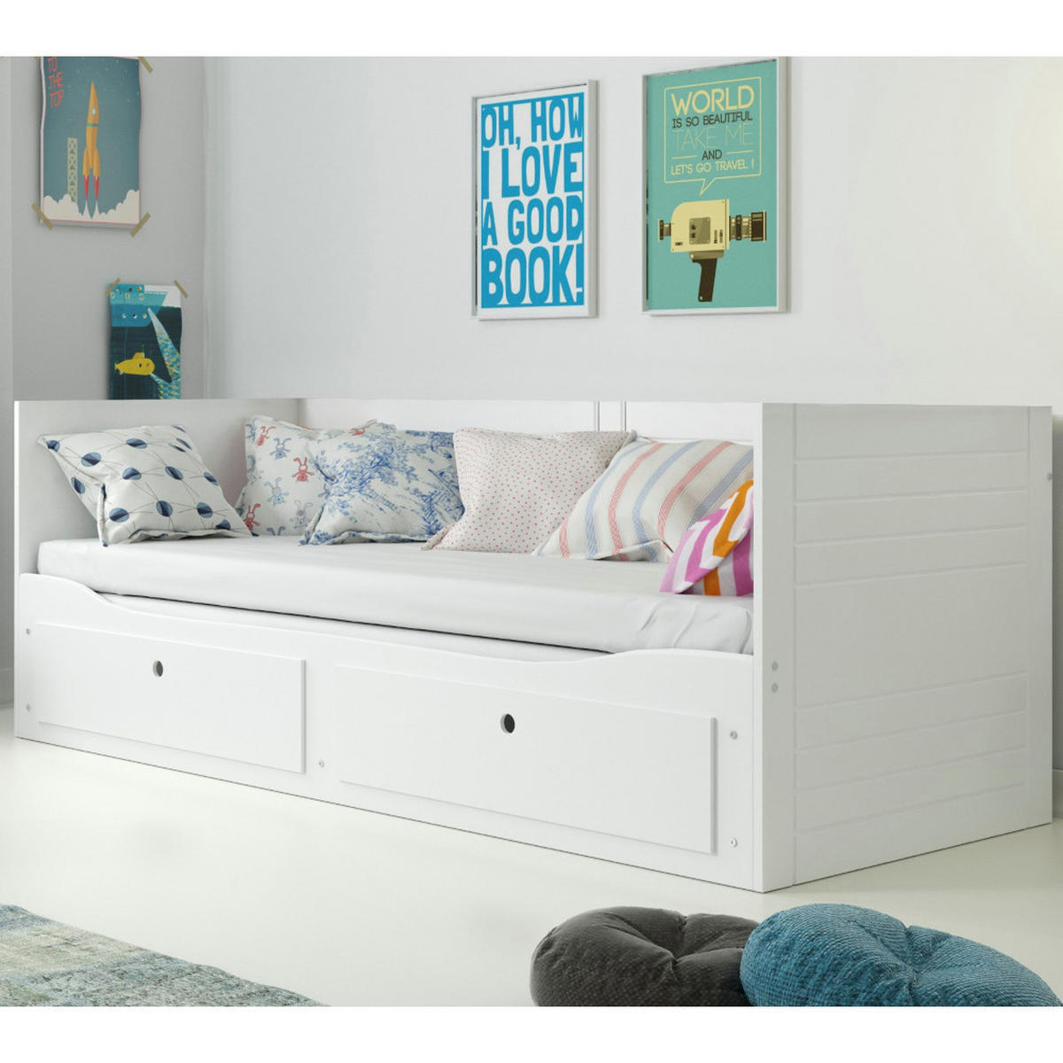 TAGESBETT Hermes 200x80/160cm Weiß mit Lattenrost und Schubladen - Weiß, Holzwerkstoff (160/200cm) - Interbeds