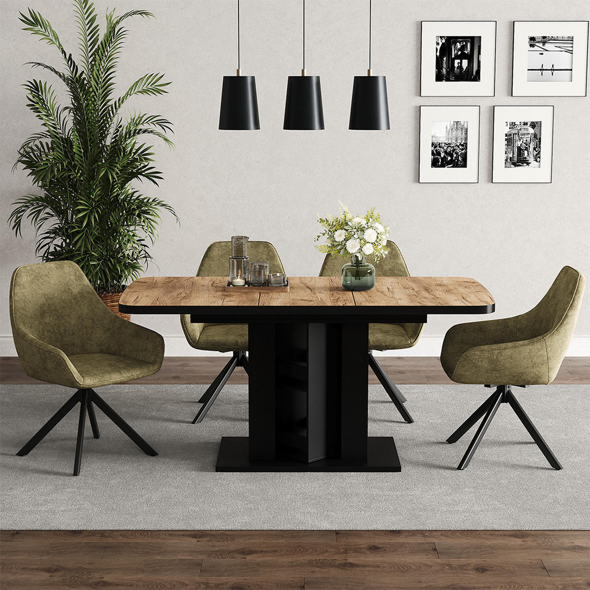 ESSTISCH Fenaro Goldkraft Eiche/Schwarz 120 x 80 cm - Eichefarben/Schwarz, Holzwerkstoff (80/120/76cm) - Vicco