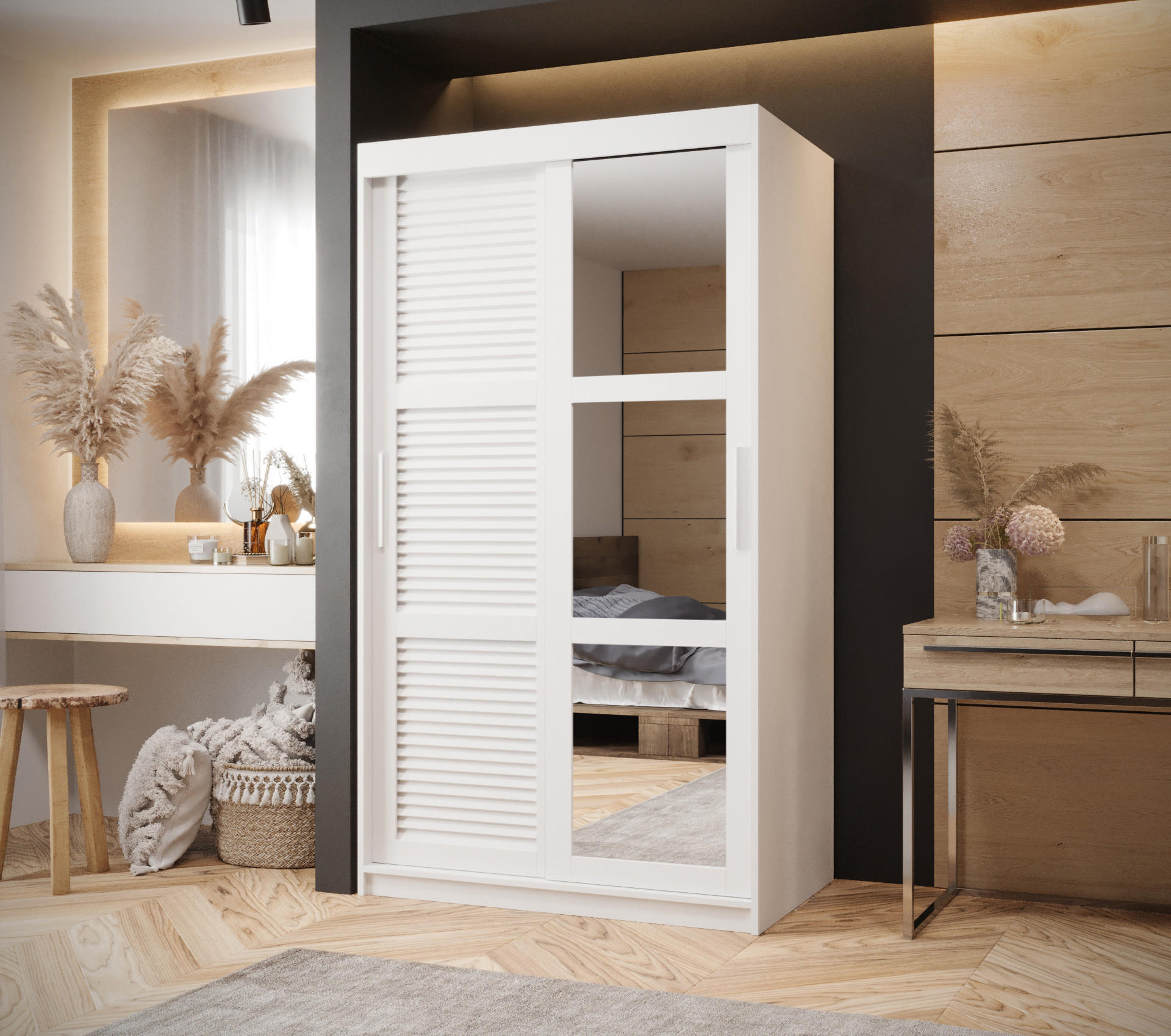 SCHWEBETÜRENSCHRANK 200/100/62 2-türig - Silberfarben/Weiß, Holz/Kunststoff (100/200/62cm) - MÖBEL KRYSPOL