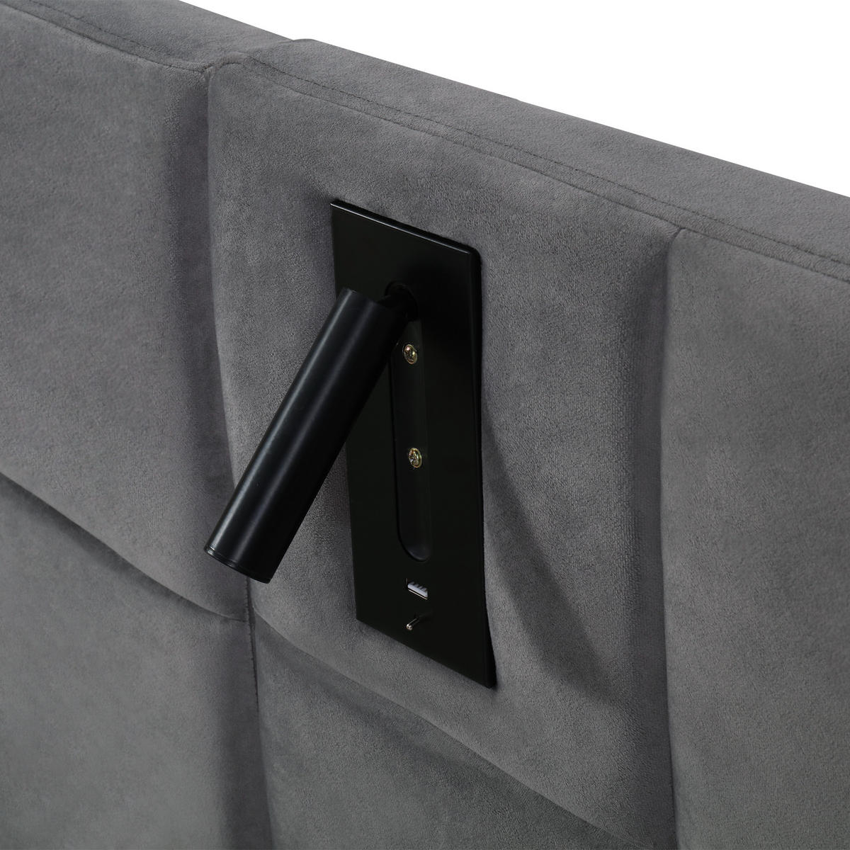 POLSTERBETT 140x200cm Grau Samt Mit Hydraulik USB & Lampe - Grau, Metall (140/200cm) - FLIEKS