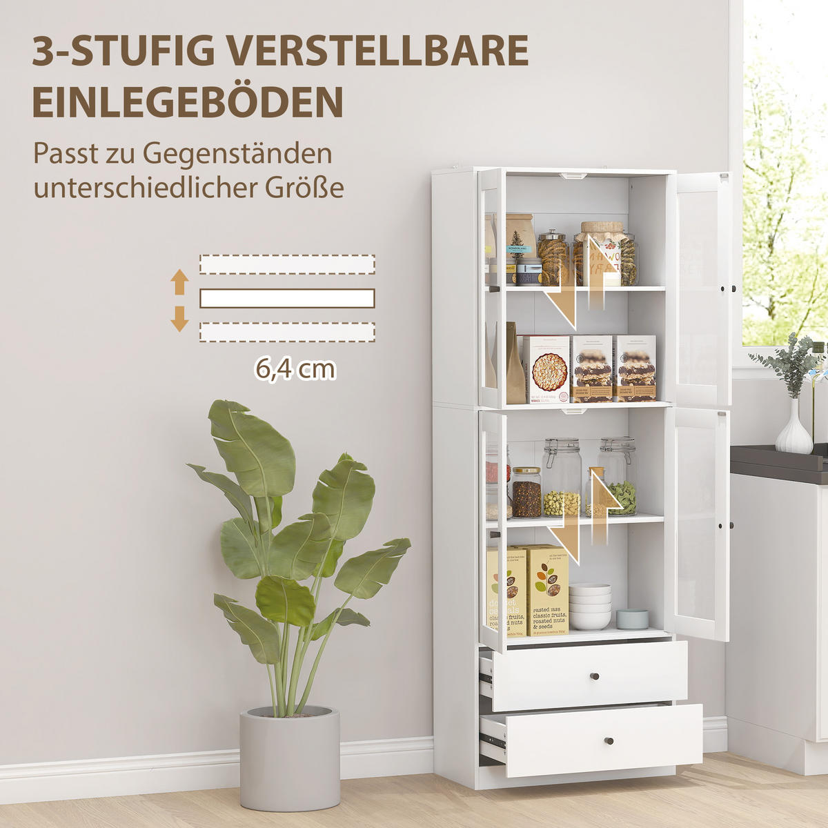 KÜCHENSCHRANK, Hochschrank mit Schublade, verstellbaren Einlegeböden Weiß - Weiß, Holzwerkstoff (30/170/59cm) - HOMCOM