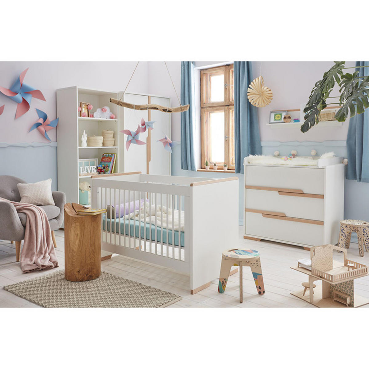 POKOJ PRO MIMINKO 3DÍLNÝ bílá a dřevo - bílá, kompozitní dřevo (145/92/76cm) - Petits-meubles