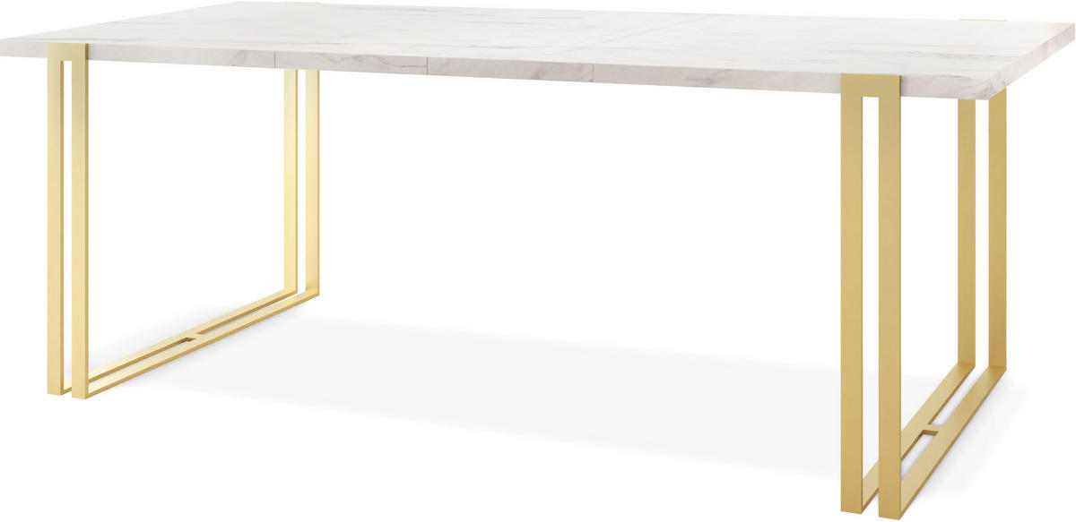 ESSTISCH Stella rechteckig ausziehbar, Marmor Weiß 120-220/80/76 cm - Ecru/Goldfarben, Holzwerkstoff/Metall (120/80/76cm) - WFL GROUP