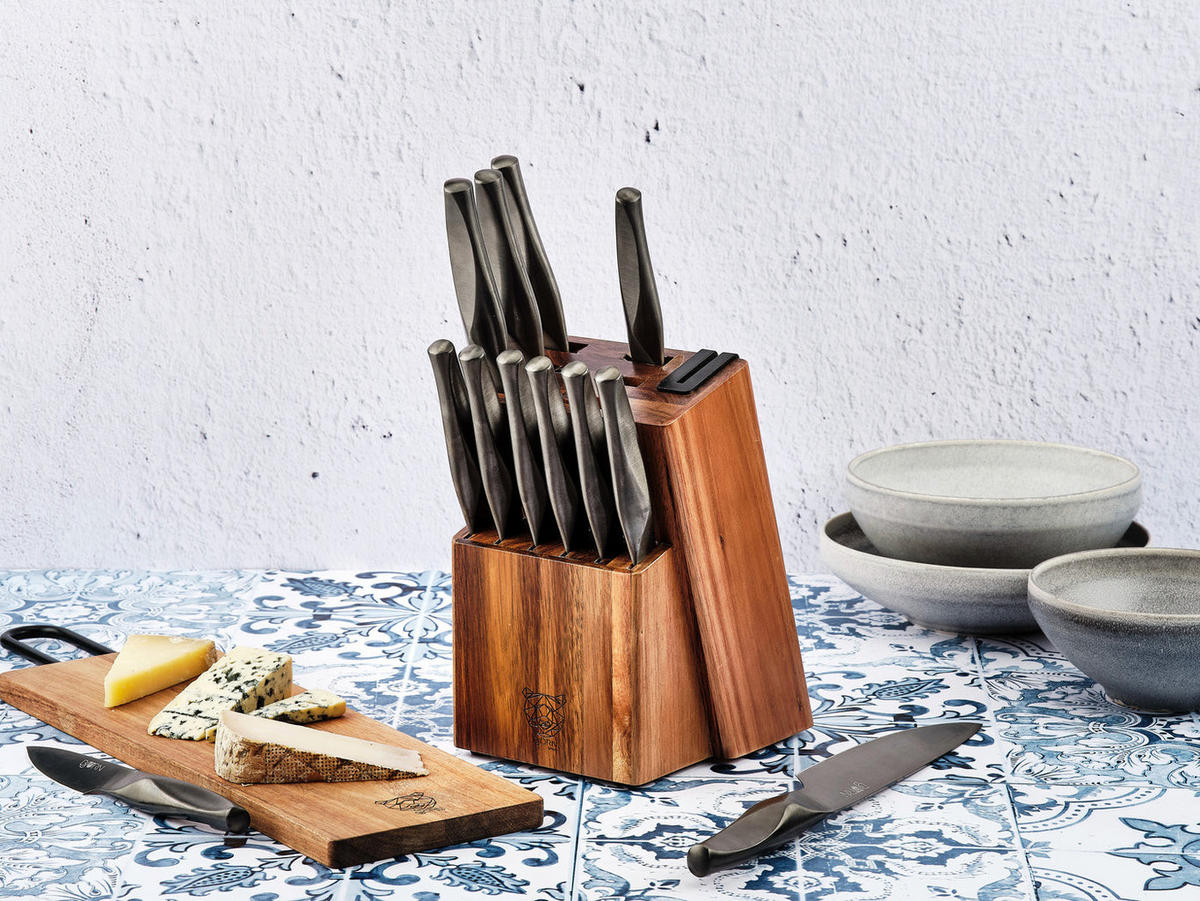 KÜCHENMESSERBLOCK und Steakmesser Larus Loviisa - 14er-Set - Grau, Metall (1cm) - Björn