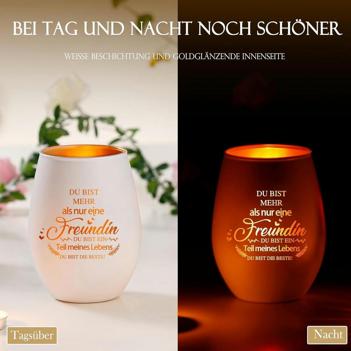 WINDLICHT mit Spruch für Freundin Glas 11.4 cm - Weiß, Glas (11.4cm)