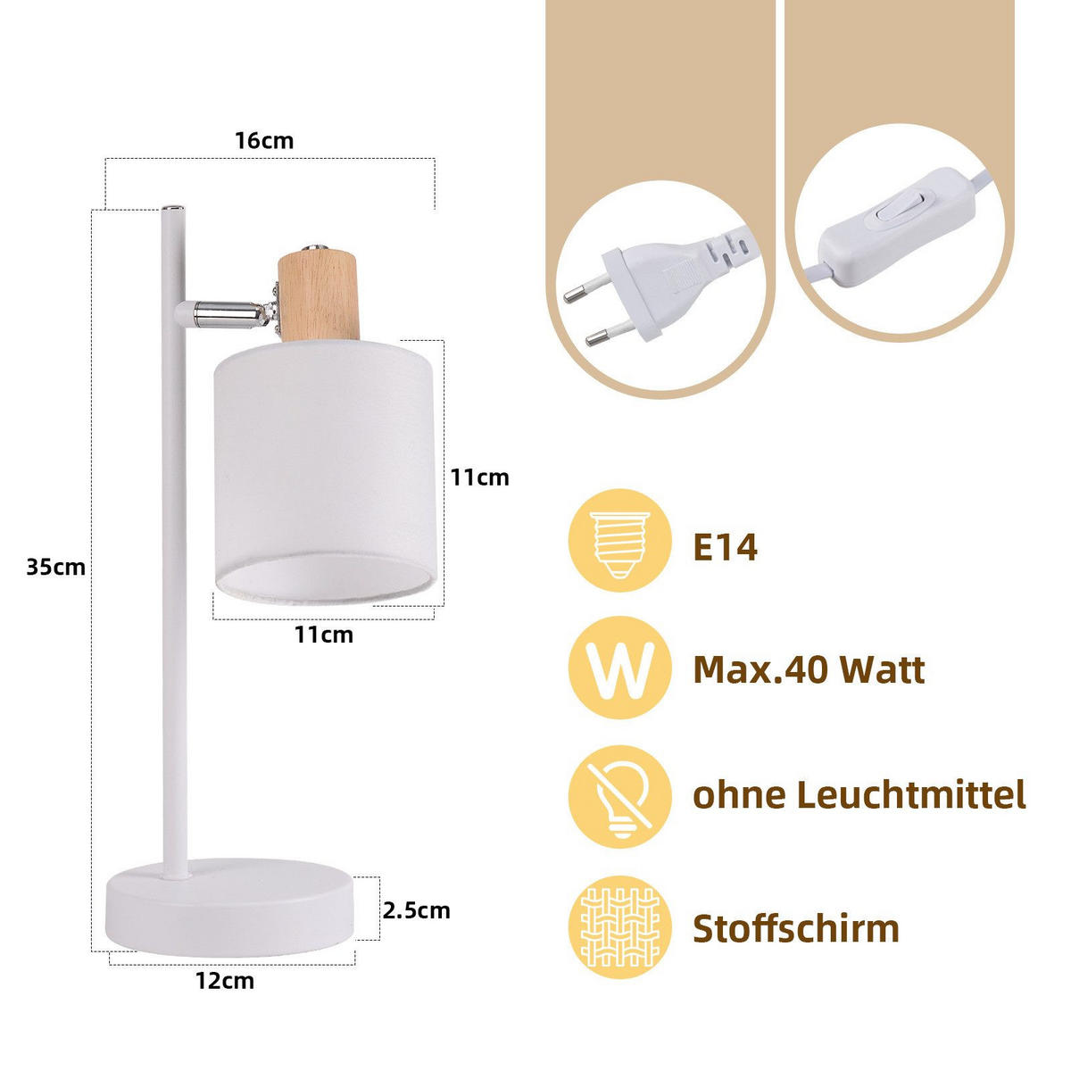 TISCHLEUCHTE Nathanail - Braun, Metall (12/17/35.5cm) - Nettlife