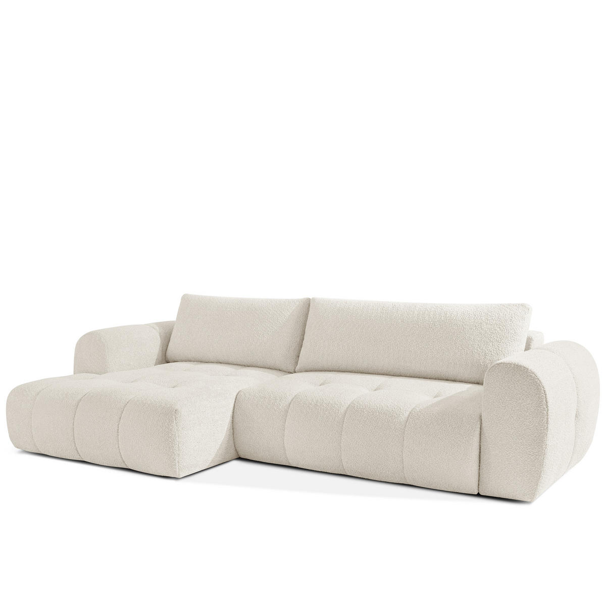 ECKSOFA LINKS LIRA, Weiß, Bouclé - Weiß, Holz/Holzwerkstoff (295/112cm) - KONSIMO®