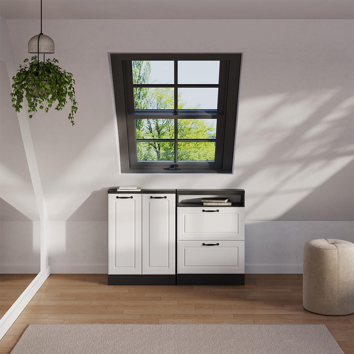 DACHSCHRÄGENSCHRANK Rion Weiß Landhaus/Anthrazit mit 2 Schubladen - Anthrazit/Weiß, Holzwerkstoff (60/81.6/46cm) - Vicco