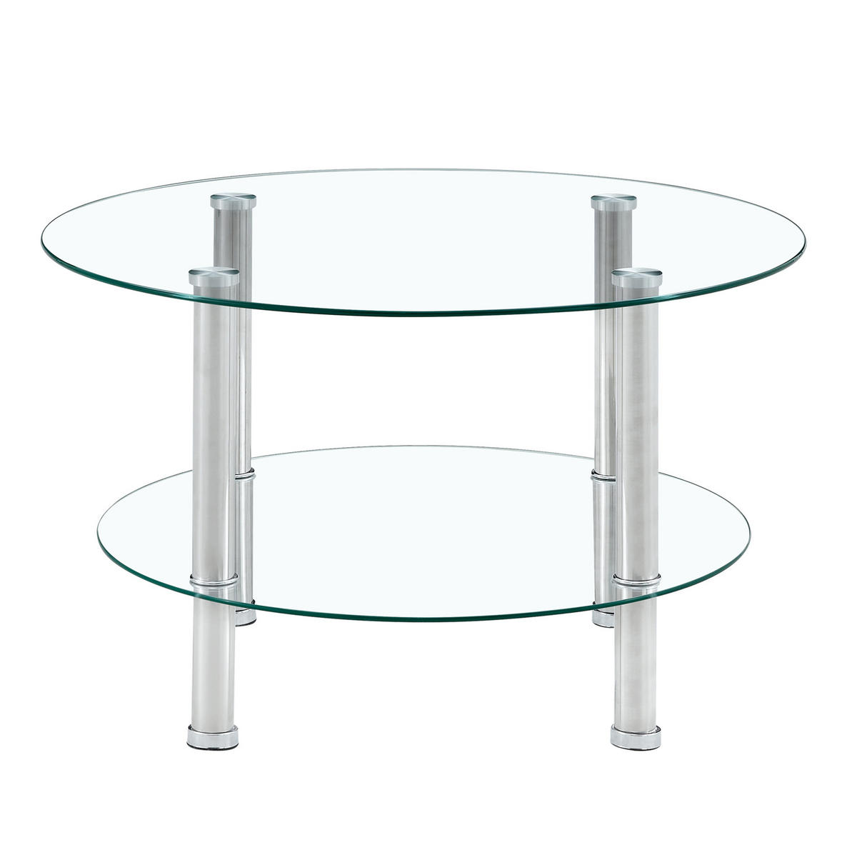 COUCHTISCH 70/70/42 cm mit 2 Glasplatten und Metallgestell, modern und platzsparend, Silber/Transparent - Silberfarben, Glas (70/70/42cm) - Redom