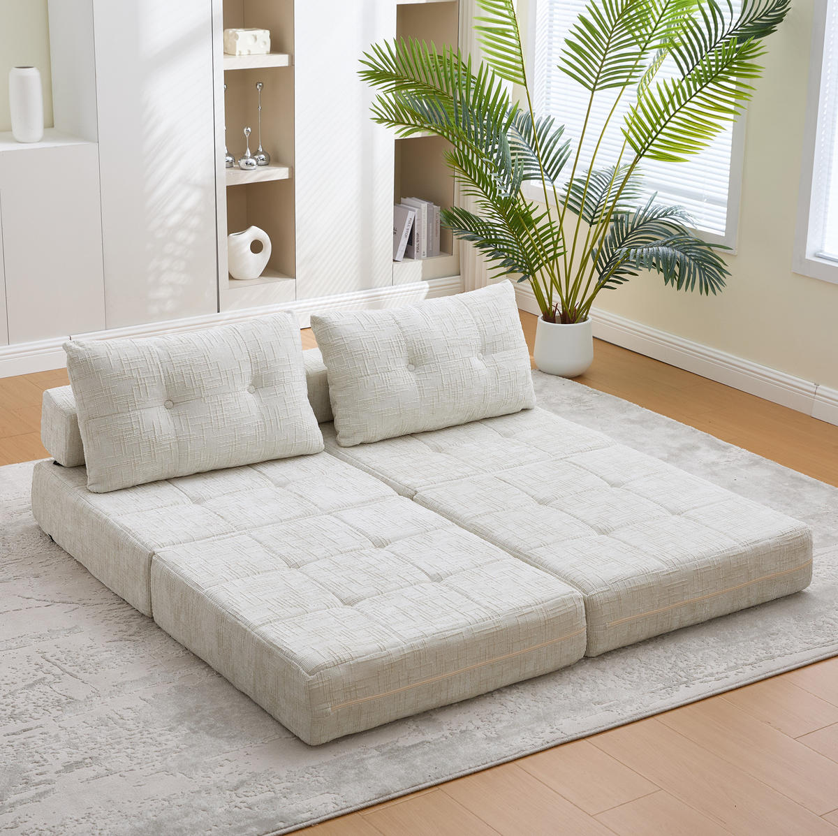 SCHLAFSESSEL klappbar 79x180 cm Chenille Beige mit Kissen - Beige, Kunststoff (79/57/79cm) - Beauniv