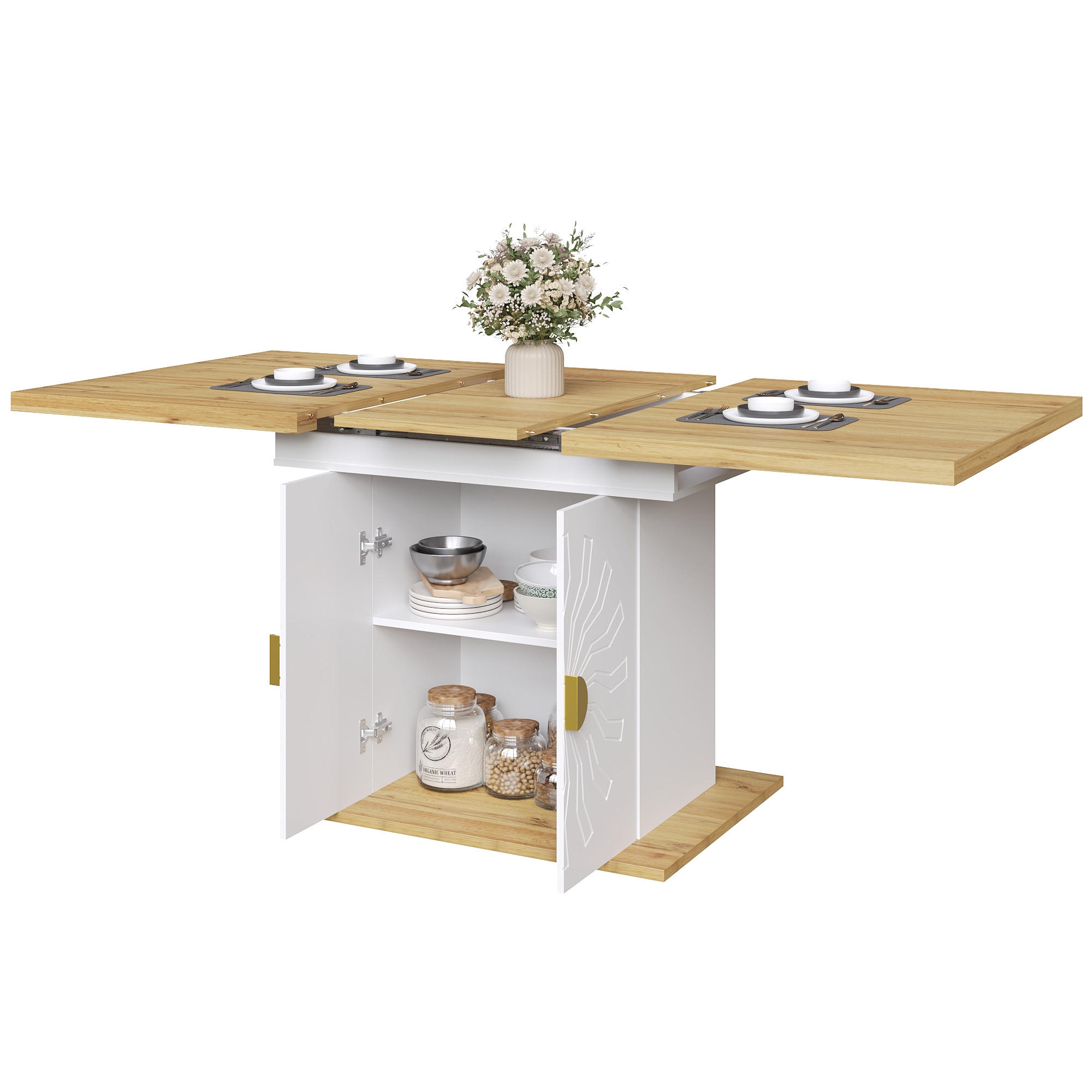 AUSZIEHTISCH aus MDF mit Stauraum, 110(140)/70/76 cm, Weiß - Weiß, Holzwerkstoff (76/70/110cm) - Redom