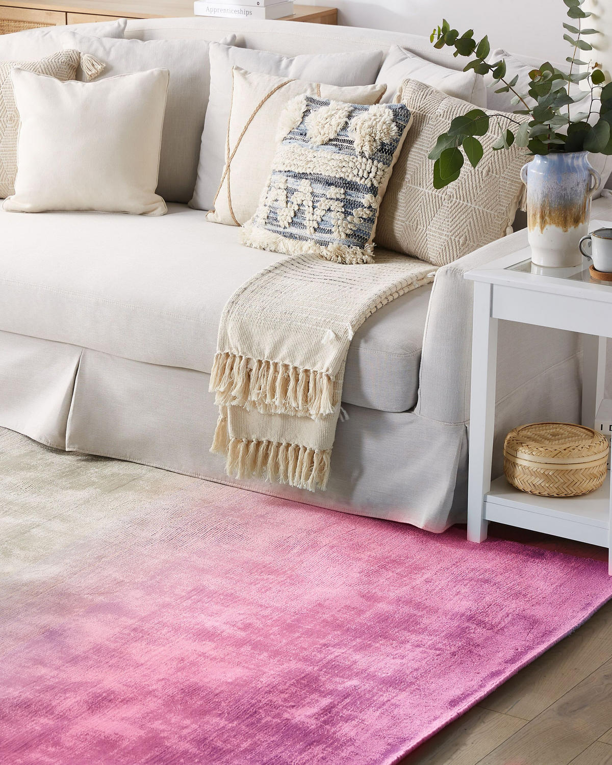 KURZFLOR-TEPPICH Ercis 200/140 cm - Pink/Hellgrau, Naturmaterialen (140/200cm) - Beliani