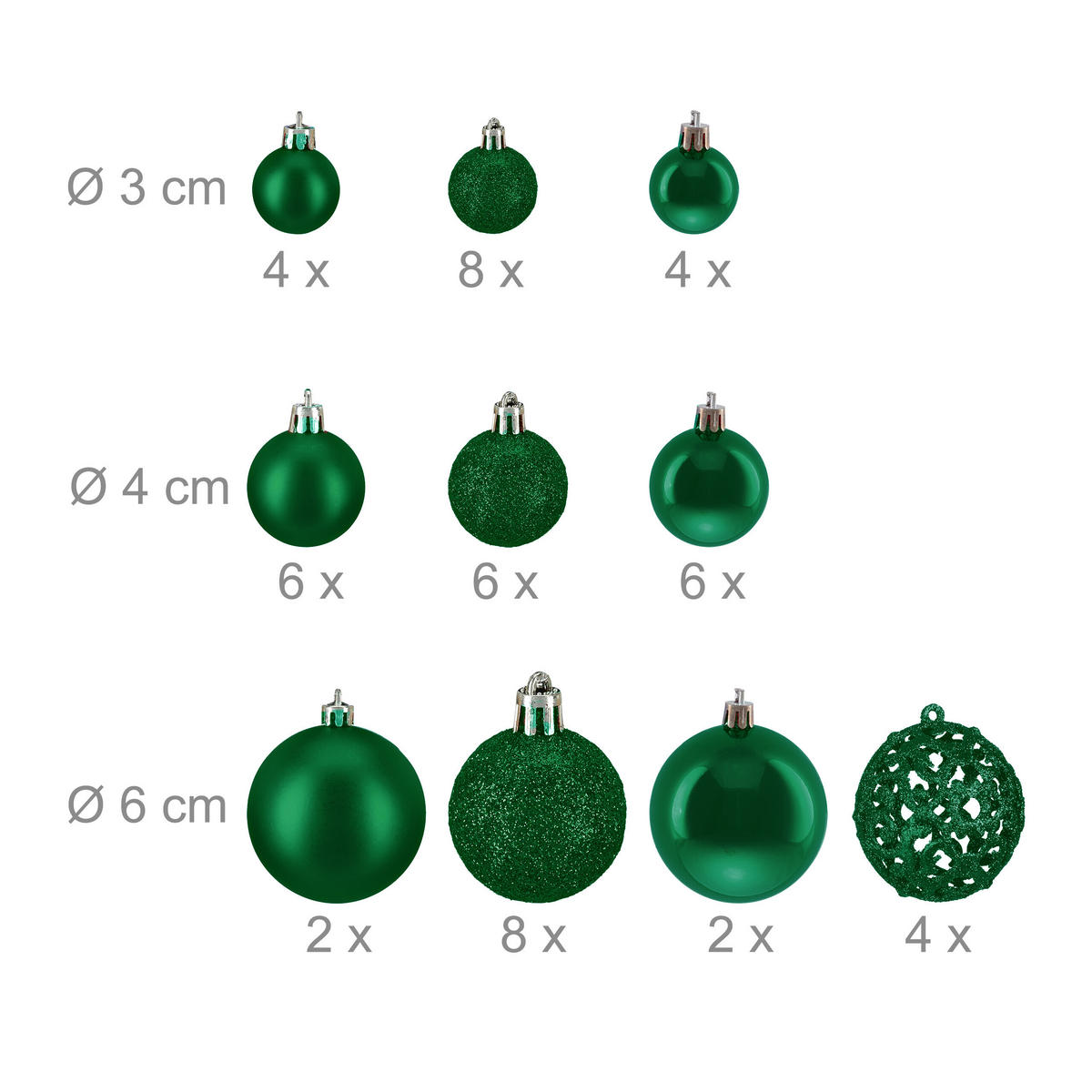 50-TLG.WEIHNACHTSKUGELN-SET - Dunkelgrün, Kunststoff (6/7/6cm) - Relaxdays