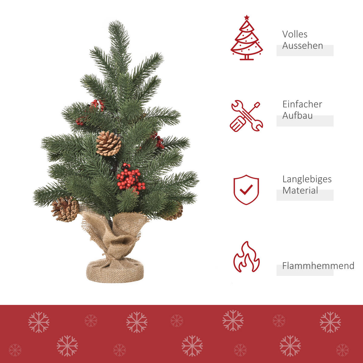 WEIHNACHTSBAUM DE-41616 Mini 50 cm, inkl. Schmuck und roten Beeren Grün/Mehrfarbig - Grün, Kunststoff (50cm) - ComfortXL