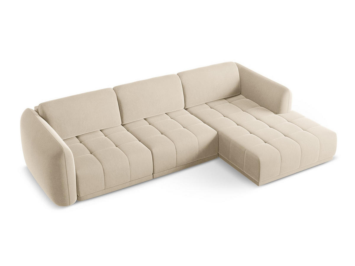 ECKSOFA Rechts Samt Stoff Beige - Beige/Creme, Kunststoff/Textil (290/170cm) - Makamii