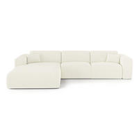 ECKSOFA LINKS SCHLAFSOFA Gerippter Samt Creme 280cm - Creme, Textil (165/280cm) - Sia Home